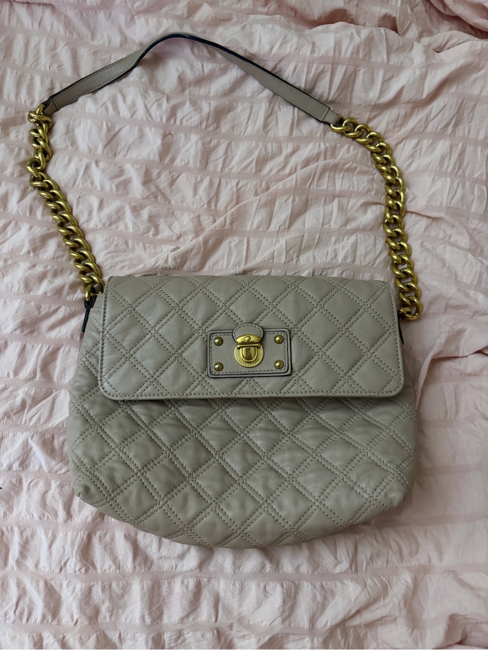 Marc Jacobs XL Single Stone Quilted Lambskin Leather Shoulder Bag Gold SP11